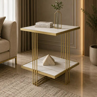 Premium Modern Glam Side Table with Marble Look Finish