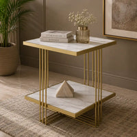 Premium Modern Glam Side Table with Marble Look Finish