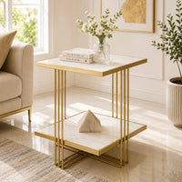 Premium Modern Glam Side Table with Marble Look Finish