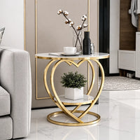 Premium Modern Heart Shaped Golden Metal Finish with White Marble Night Stand Side Table
