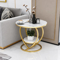 Premium Modern Heart Shaped Golden Metal Finish with White Marble Night Stand Side Table
