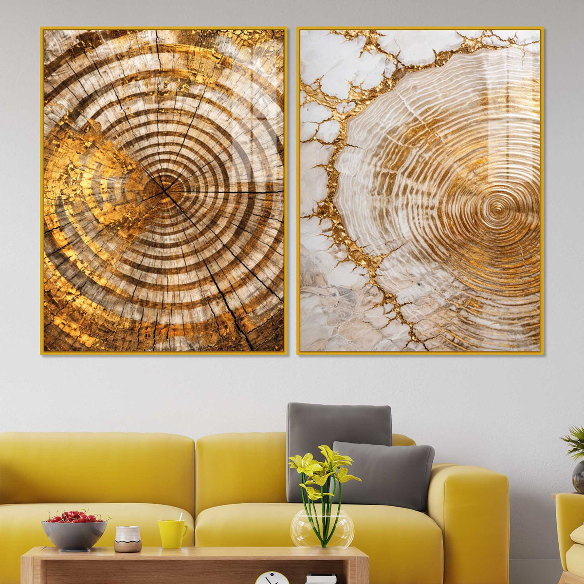 Premium Nature Inspired Tree Ring Acrylic Floating Wall Painting Set of 2
