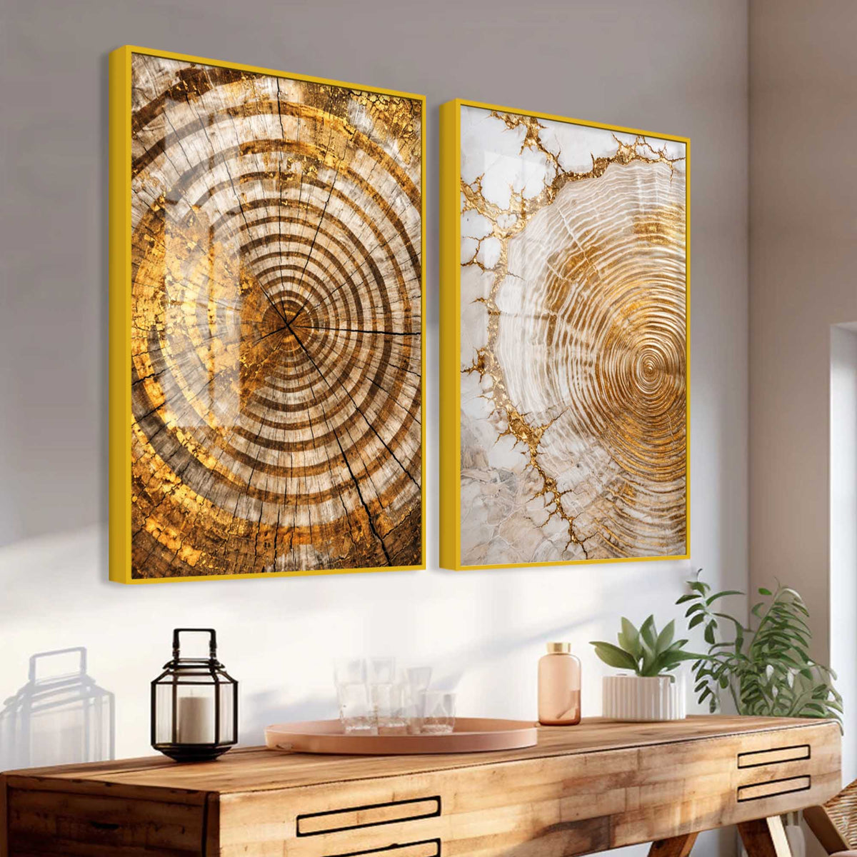 Premium Nature Inspired Tree Ring Acrylic Floating Wall Painting Set of 2