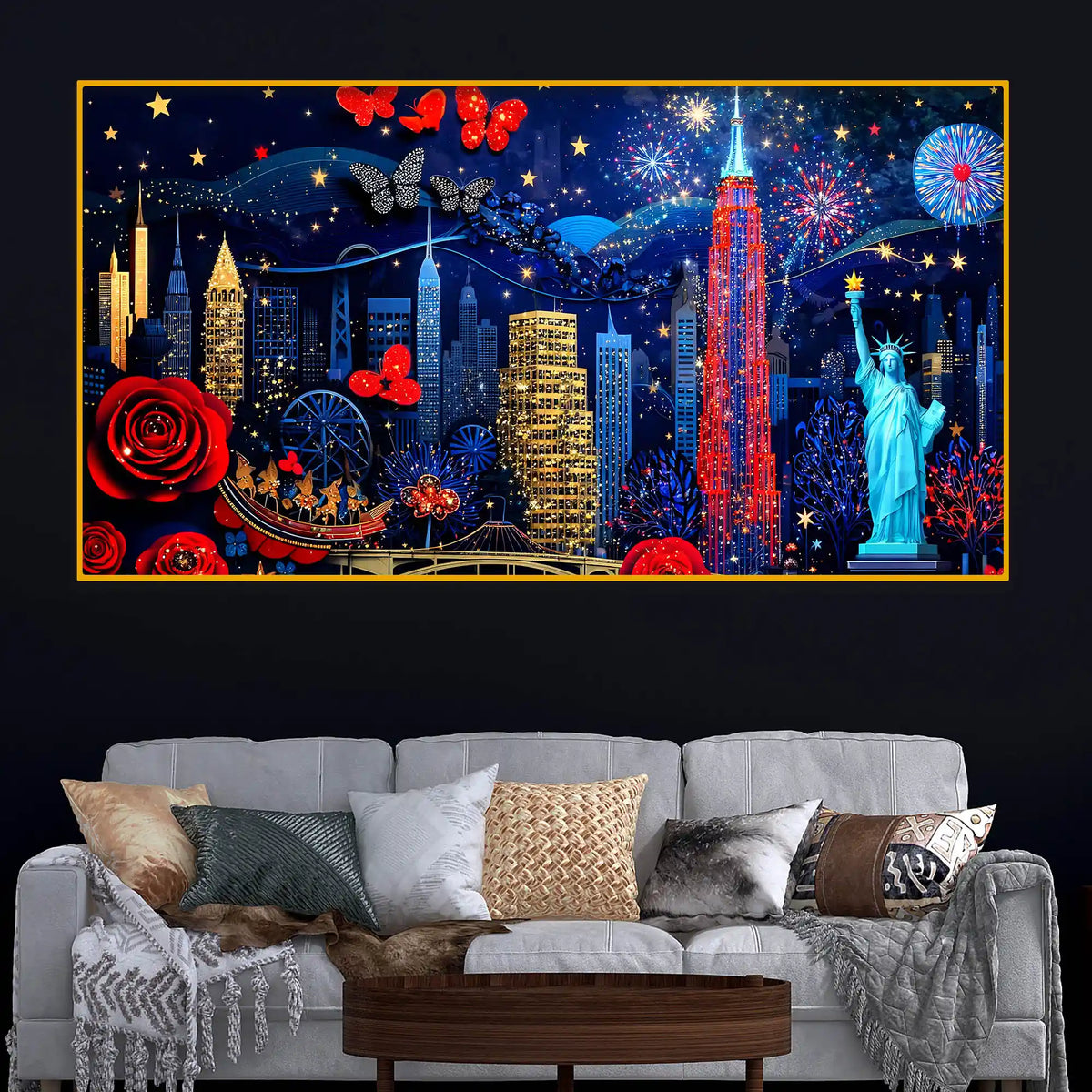 Premium New York City with Statue of Liberty Crystal Glass Painting
