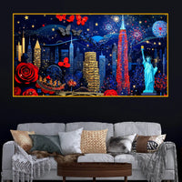 Premium New York City with Statue of Liberty Crystal Glass Painting