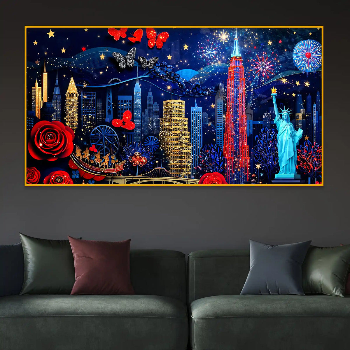 Premium New York City with Statue of Liberty Crystal Glass Painting