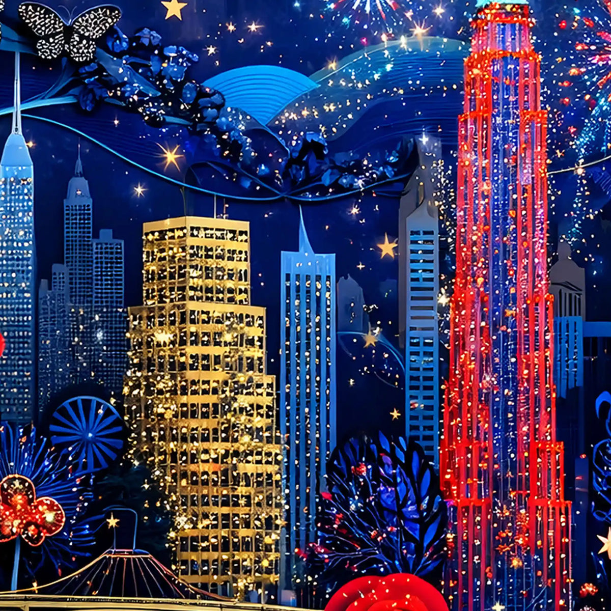 Premium New York City with Statue of Liberty Crystal Glass Painting