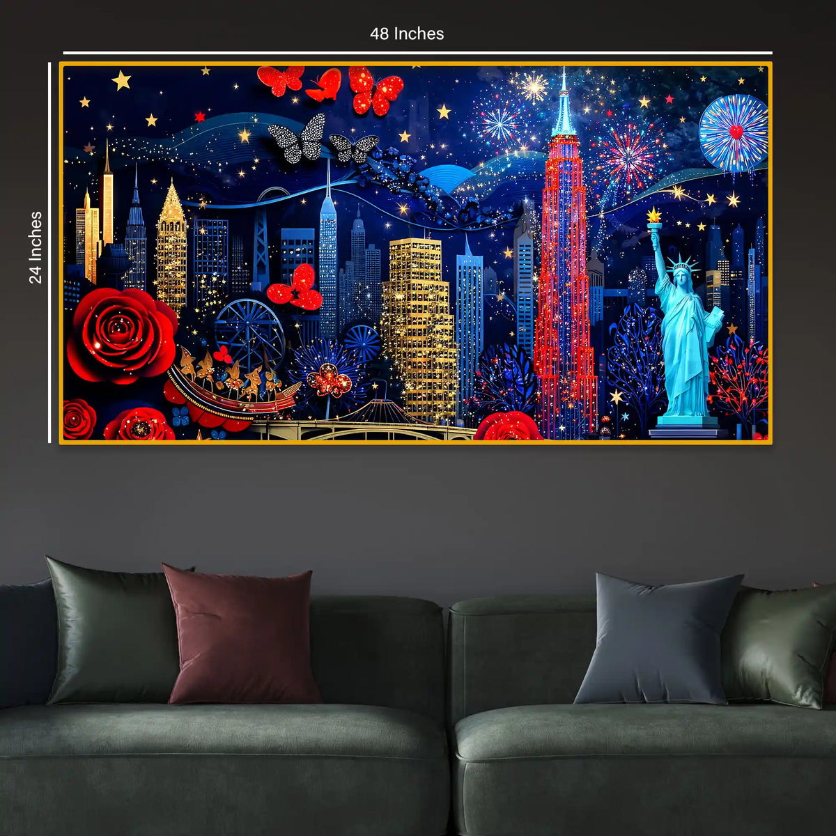 Premium New York City with Statue of Liberty Crystal Glass Painting