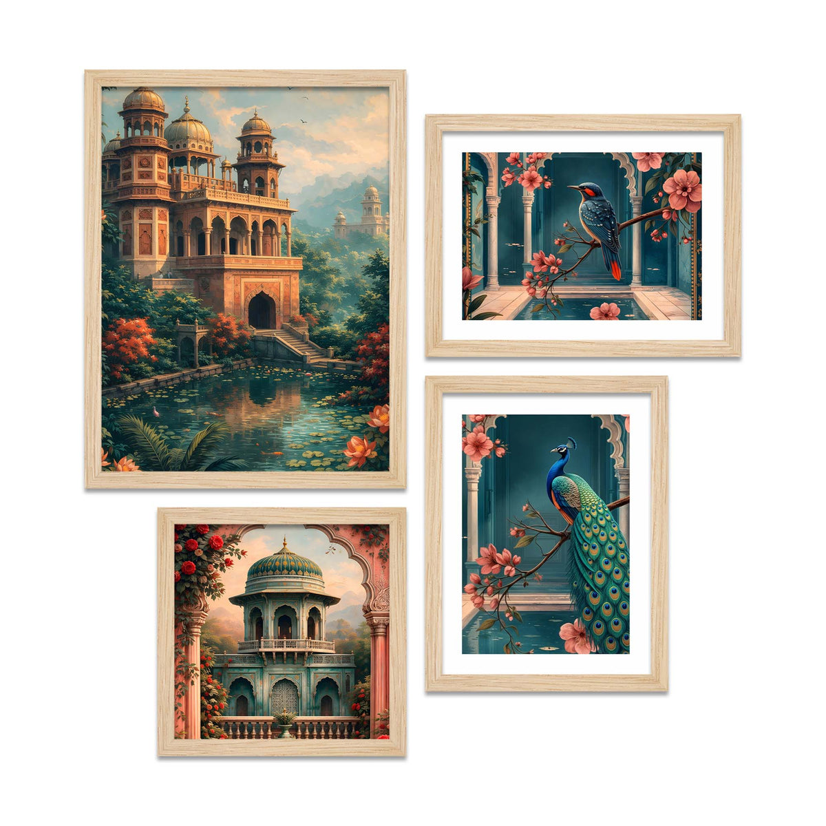 Premium Palace and Nature Art Wall Frame Set of Four