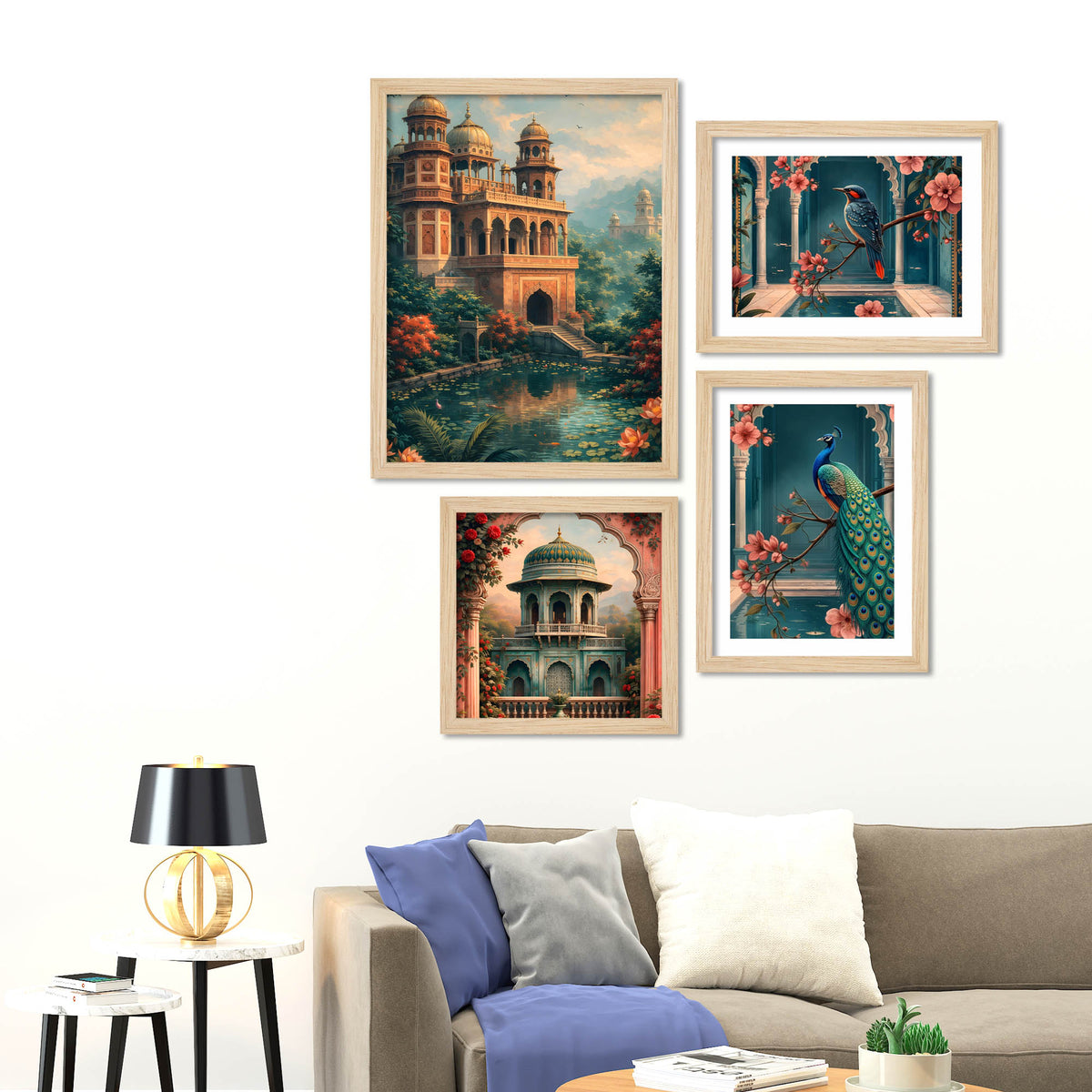 Premium Palace and Nature Art Wall Frame Set of Four