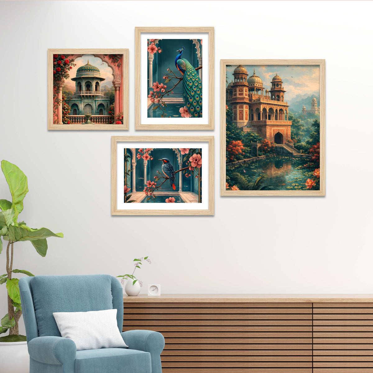 Premium Palace and Nature Art Wall Frame Set of Four