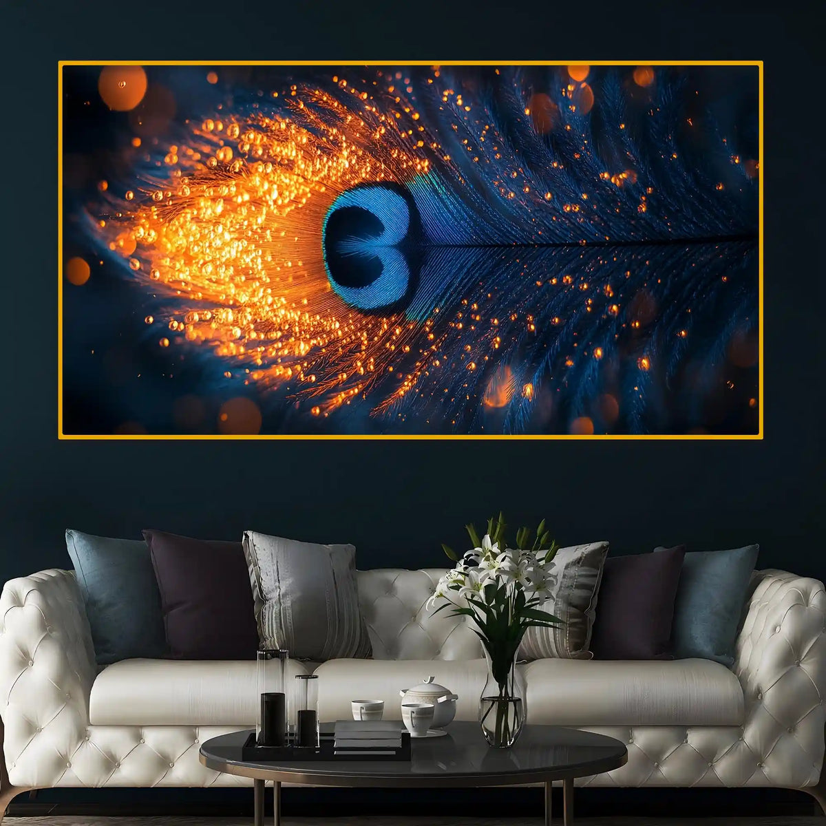 Premium Peacock Feather Crystal Glass Wall Painting