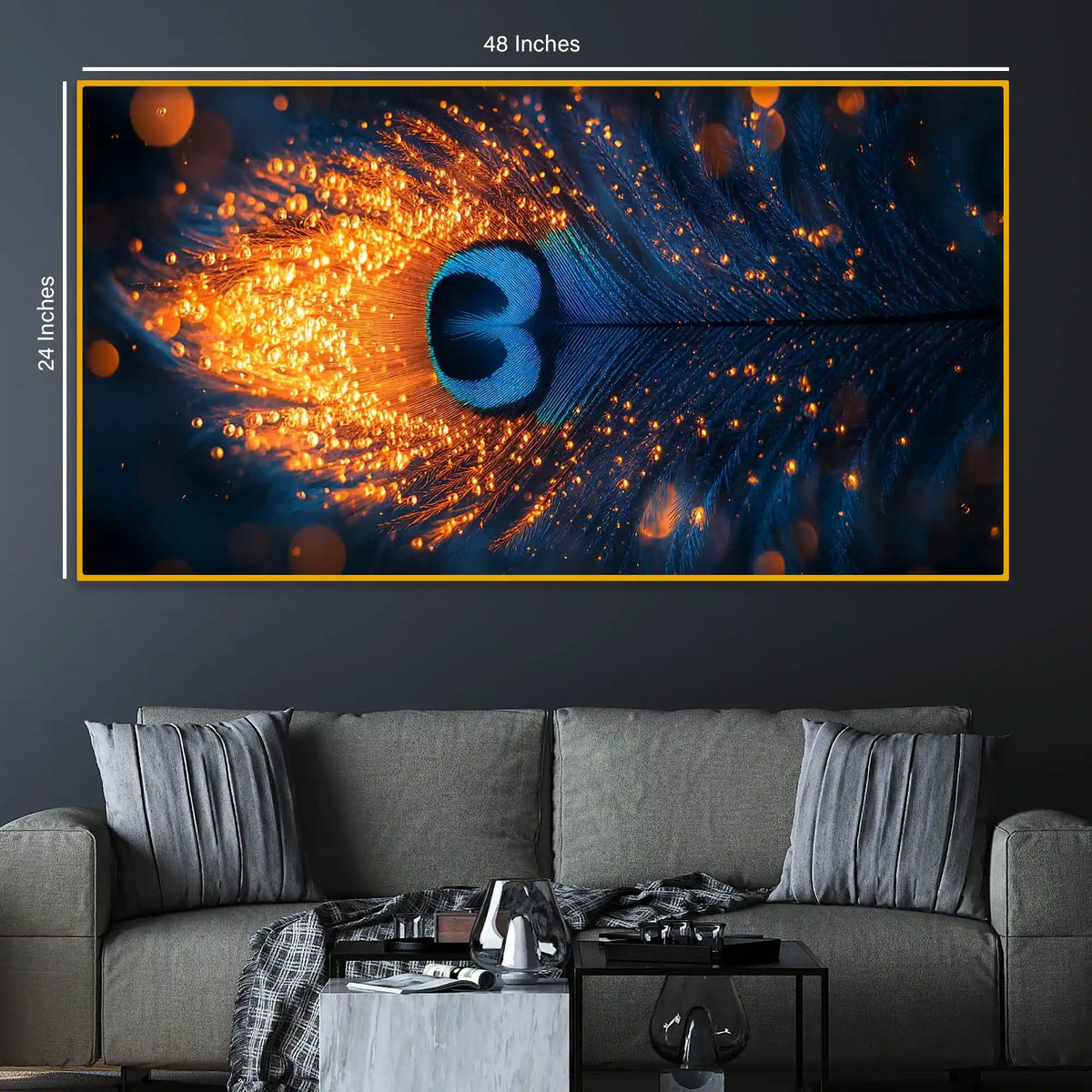 Premium Peacock Feather Crystal Glass Wall Painting