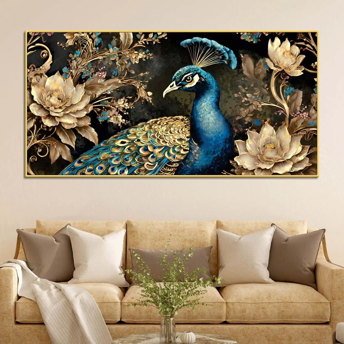 Premium Peacock Floral Canvas Painting for Living Room Décor
