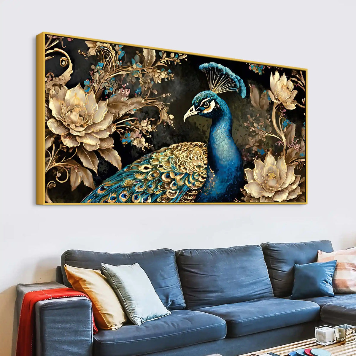 Premium Peacock Floral Canvas Painting for Living Room Décor