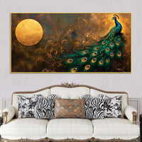 Premium Peacock Full Moon Night Scene Canvas Wall Painting