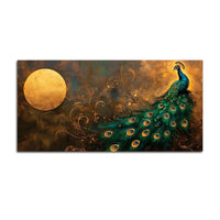 Premium Peacock Full Moon Night Scene Canvas Wall Painting