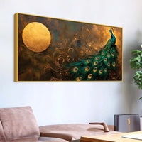 Premium Peacock Full Moon Night Scene Canvas Wall Painting