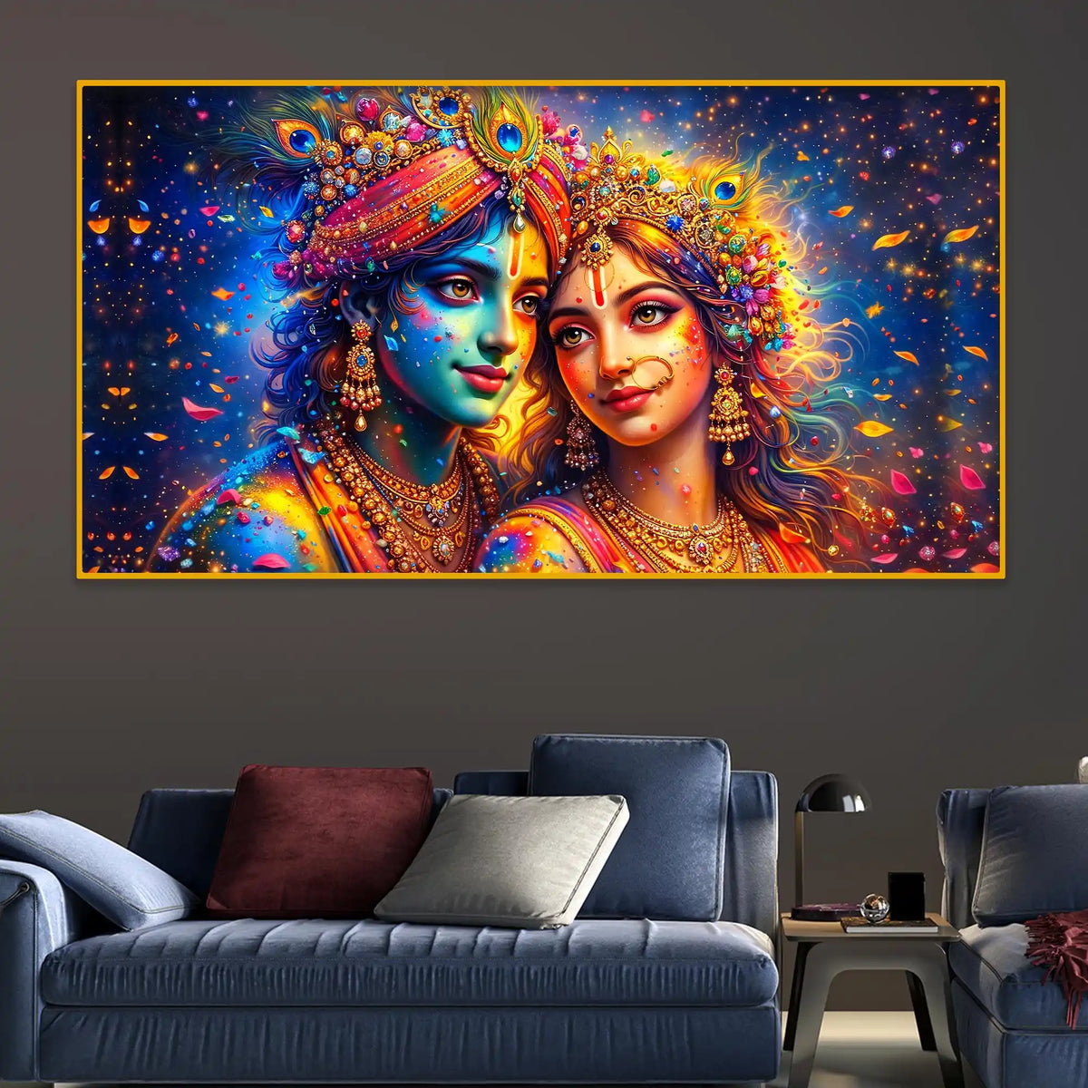 Premium Radha Krishna Multicolor Divine Art Crystal Glass Wall Painting