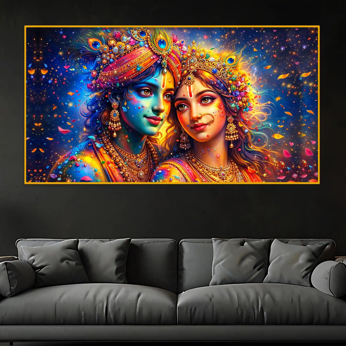 Premium Radha Krishna Multicolor Divine Art Crystal Glass Wall Painting