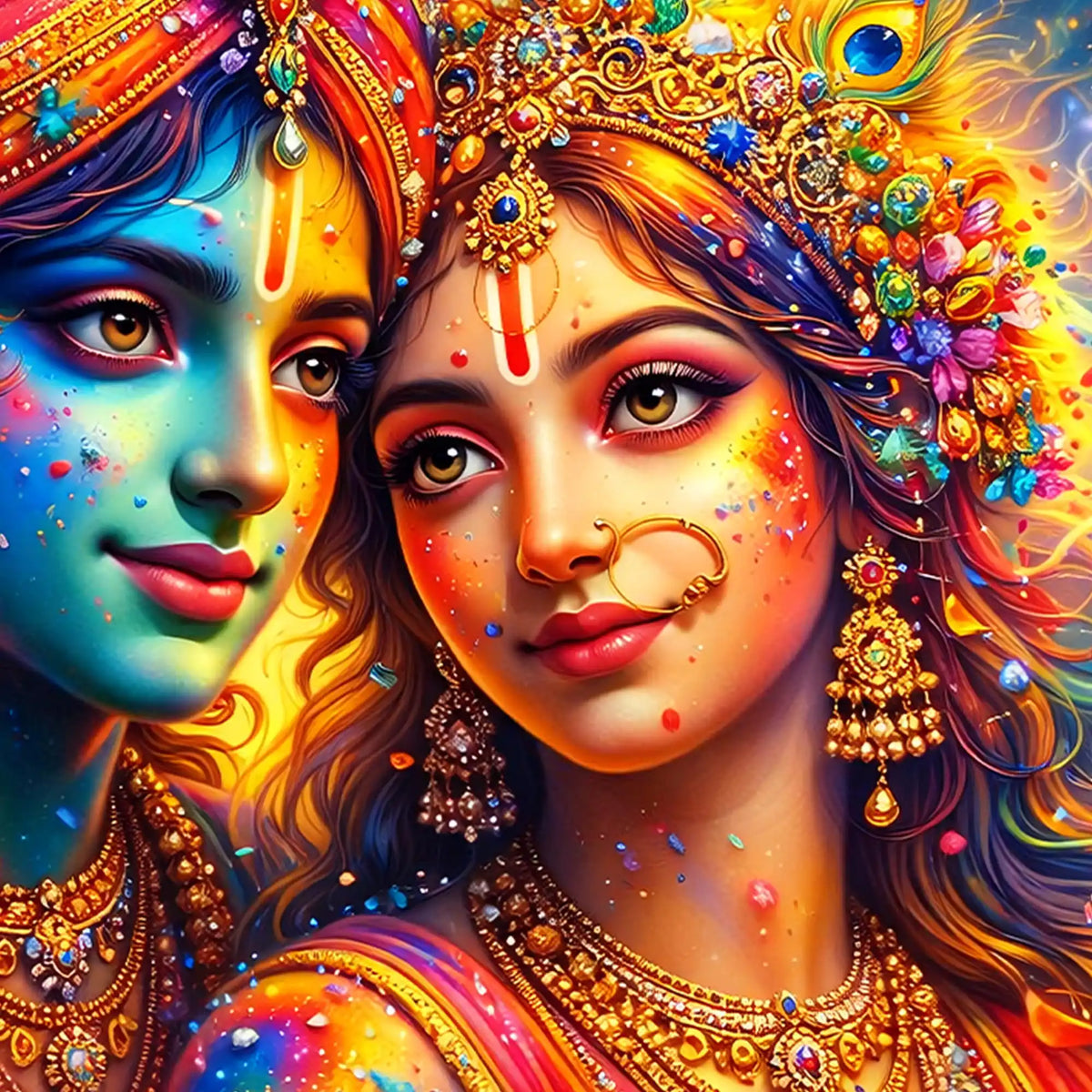 Premium Radha Krishna Multicolor Divine Art Crystal Glass Wall Painting