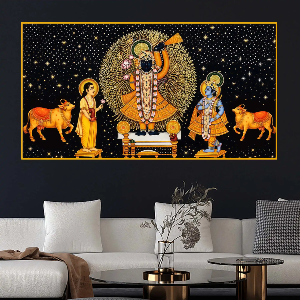 Premium Religious Shrinath Ji Crystal Glass Wall Painting