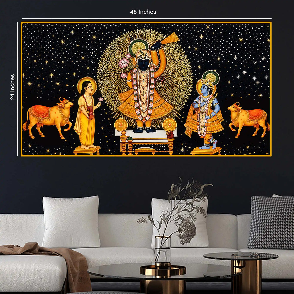 Premium Religious Shrinath Ji Crystal Glass Wall Painting