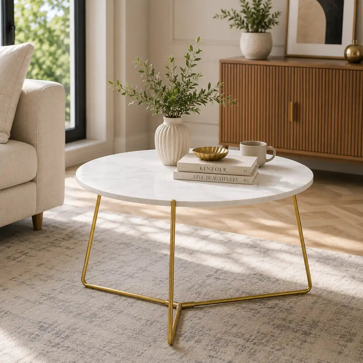 Premium Round Center Table for Living Room with Marble Finish