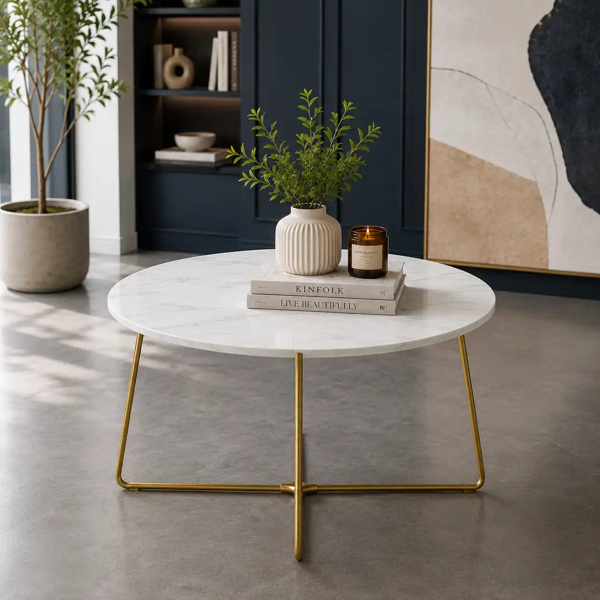 Premium Round Center Table for Living Room with Marble Finish