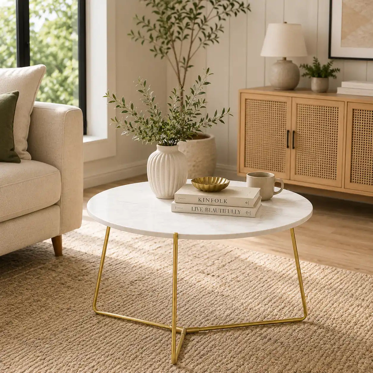 Premium Round Center Table for Living Room with Marble Finish