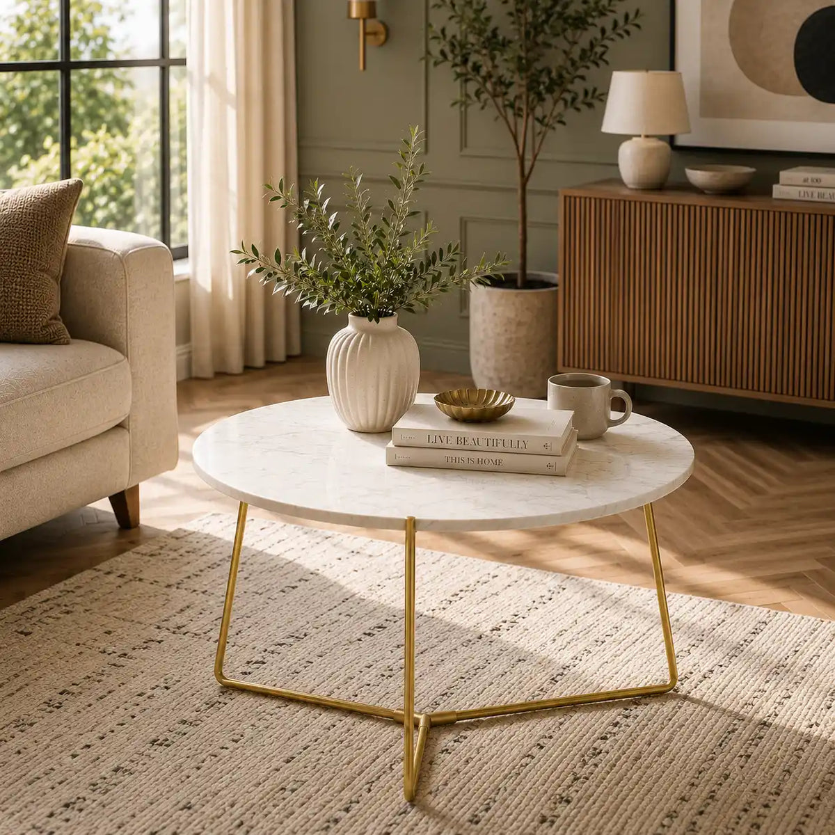 Premium Round Center Table for Living Room with Marble Finish