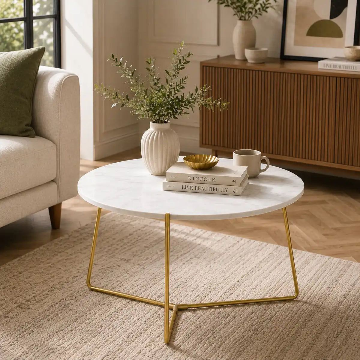 Premium Round Center Table for Living Room with Marble Finish