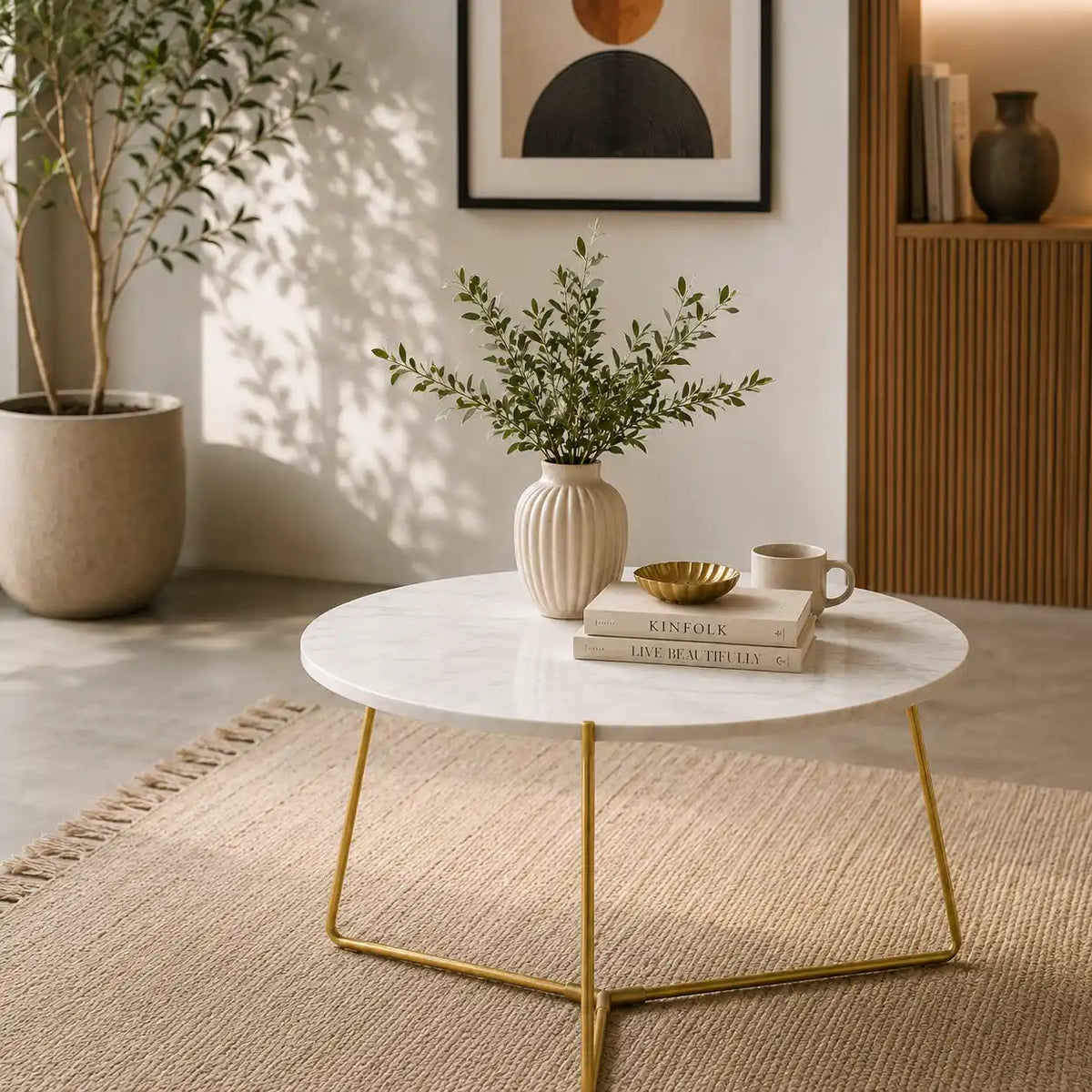 Premium Round Center Table for Living Room with Marble Finish