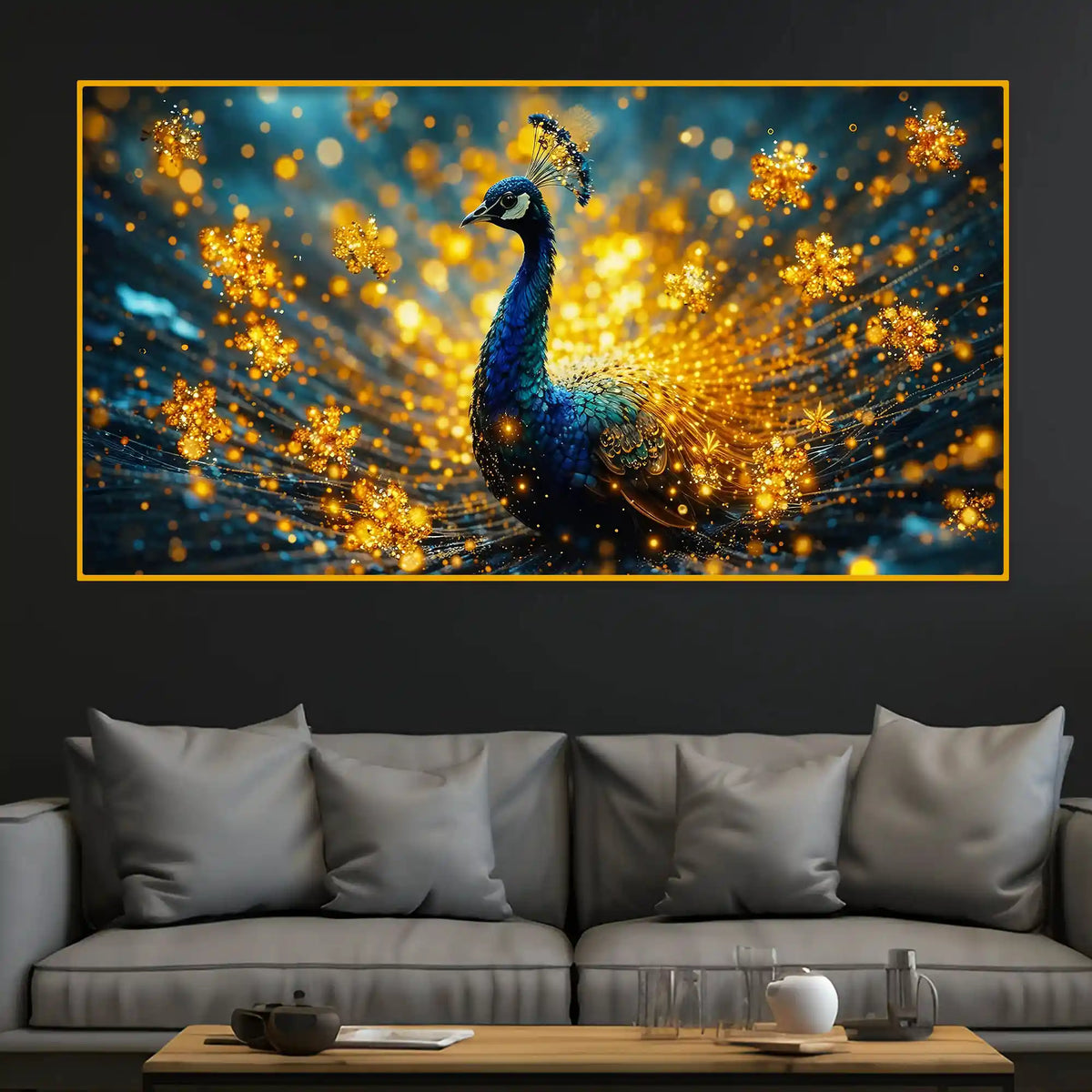 Premium Royal Peacock Crystal Glass Wall Painting