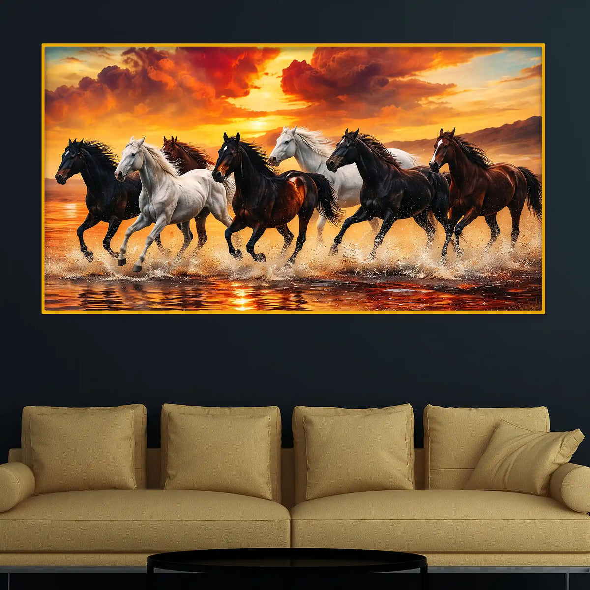Premium Running Horses Crystal Glass Wall Painting