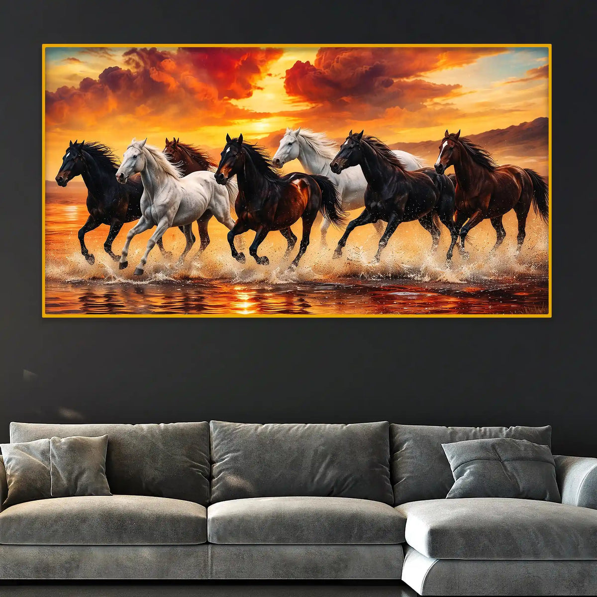 Premium Running Horses Crystal Glass Wall Painting