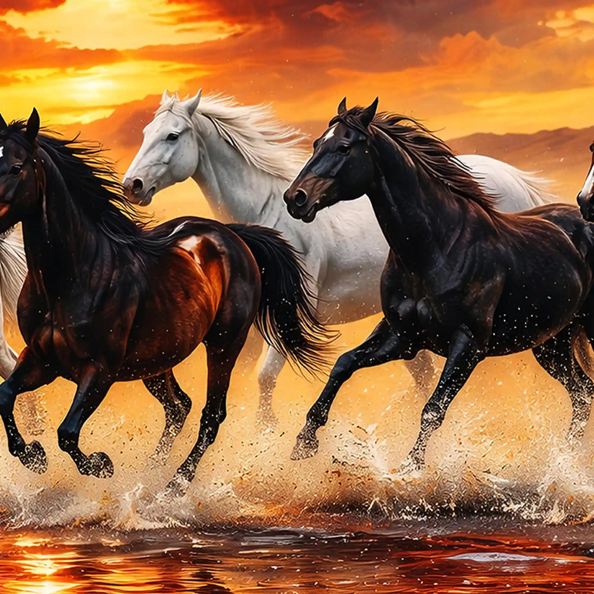 Premium Running Horses Crystal Glass Wall Painting