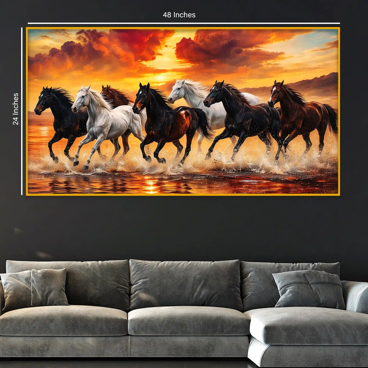 Premium Running Horses Crystal Glass Wall Painting