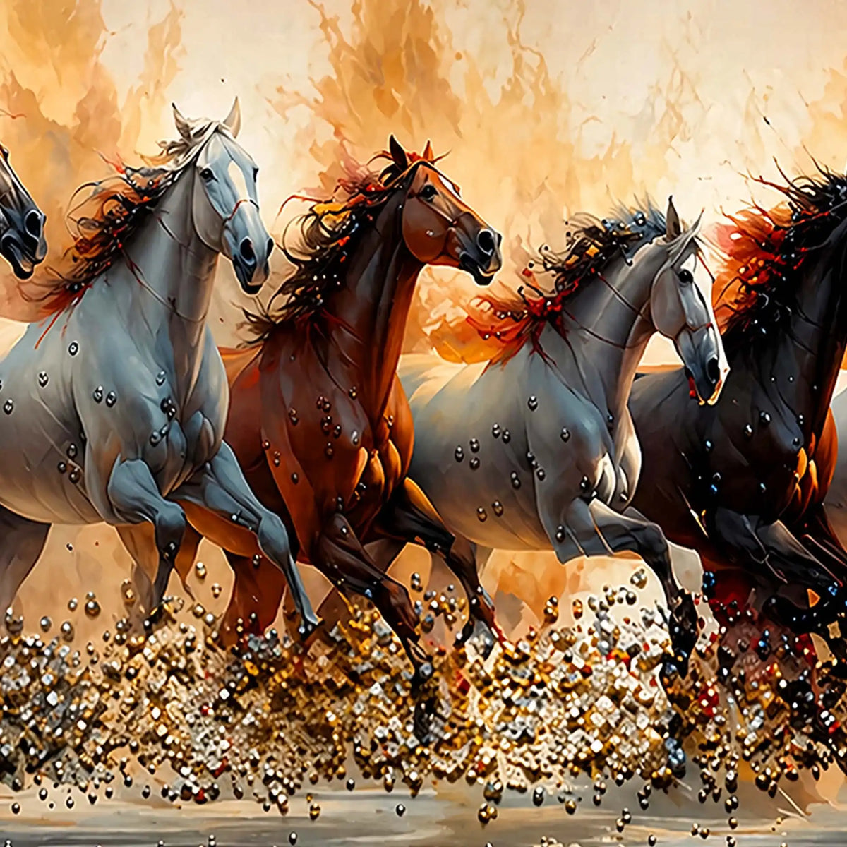 Premium Seven Horses Floating Frame Crystal Wall Art Painting
