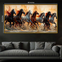 Premium Seven Horses Floating Frame Crystal Wall Art Painting