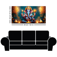 Premium Spiritual Lord Shri Ganesha Sitted with Diyas Devotional Canvas Wall Painting for Home & Offices – Luxury Spiritual Décor