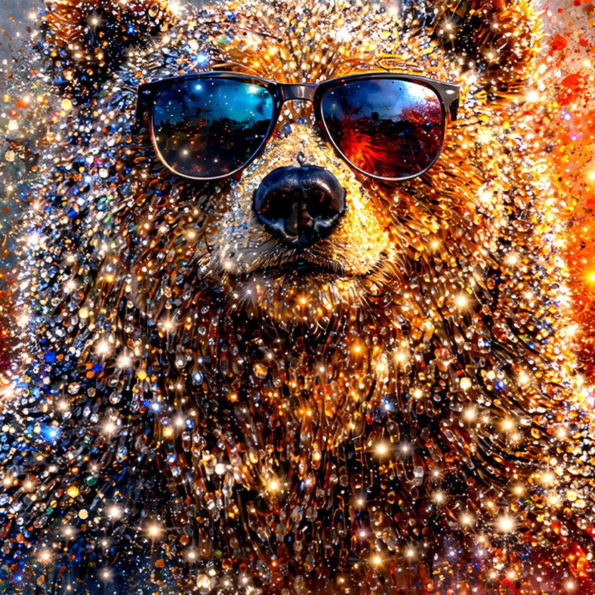 Premium Stylish Bear Crystal Glass Wall Painting for Living Room Décor