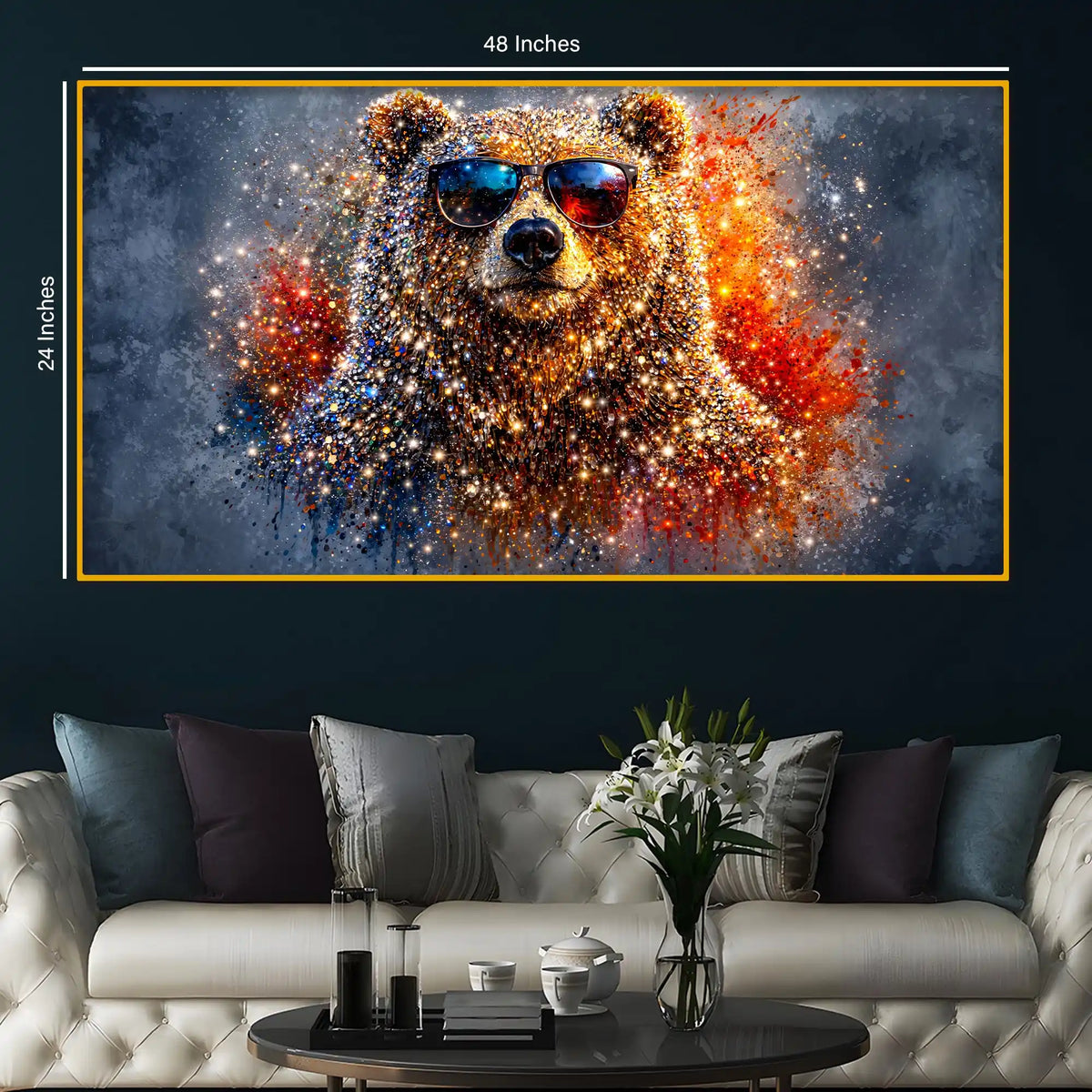 Premium Stylish Bear Crystal Glass Wall Painting for Living Room Décor
