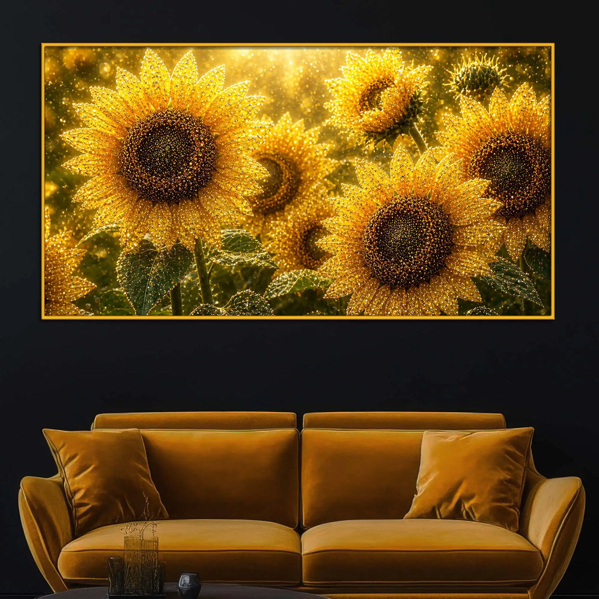 Premium Sunflower Bloom Floating Frame Crystal Wall Art Painting