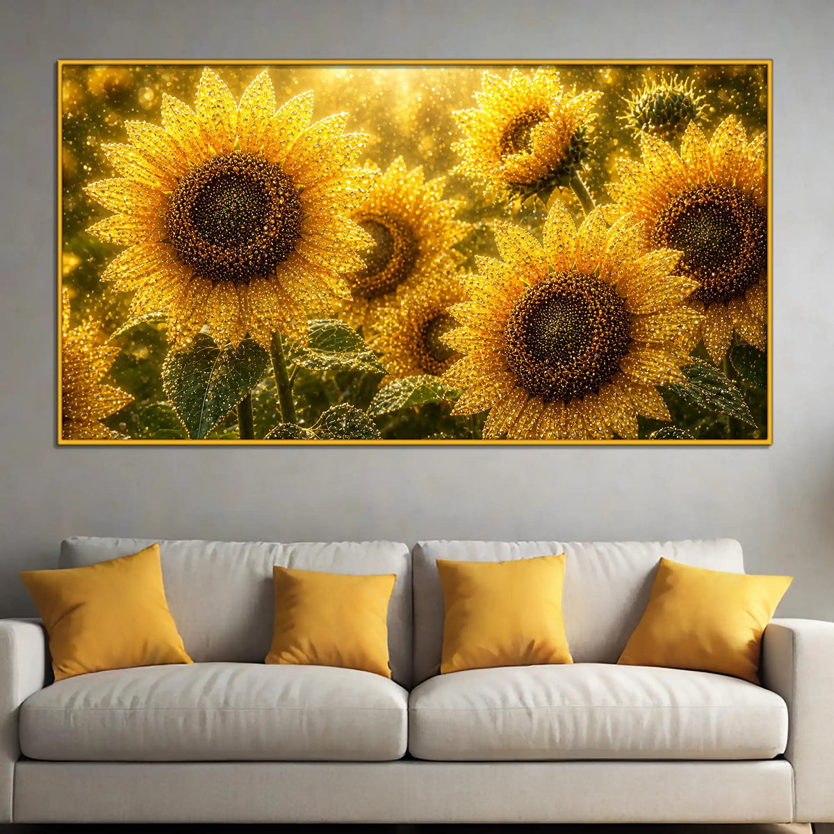 Premium Sunflower Bloom Floating Frame Crystal Wall Art Painting