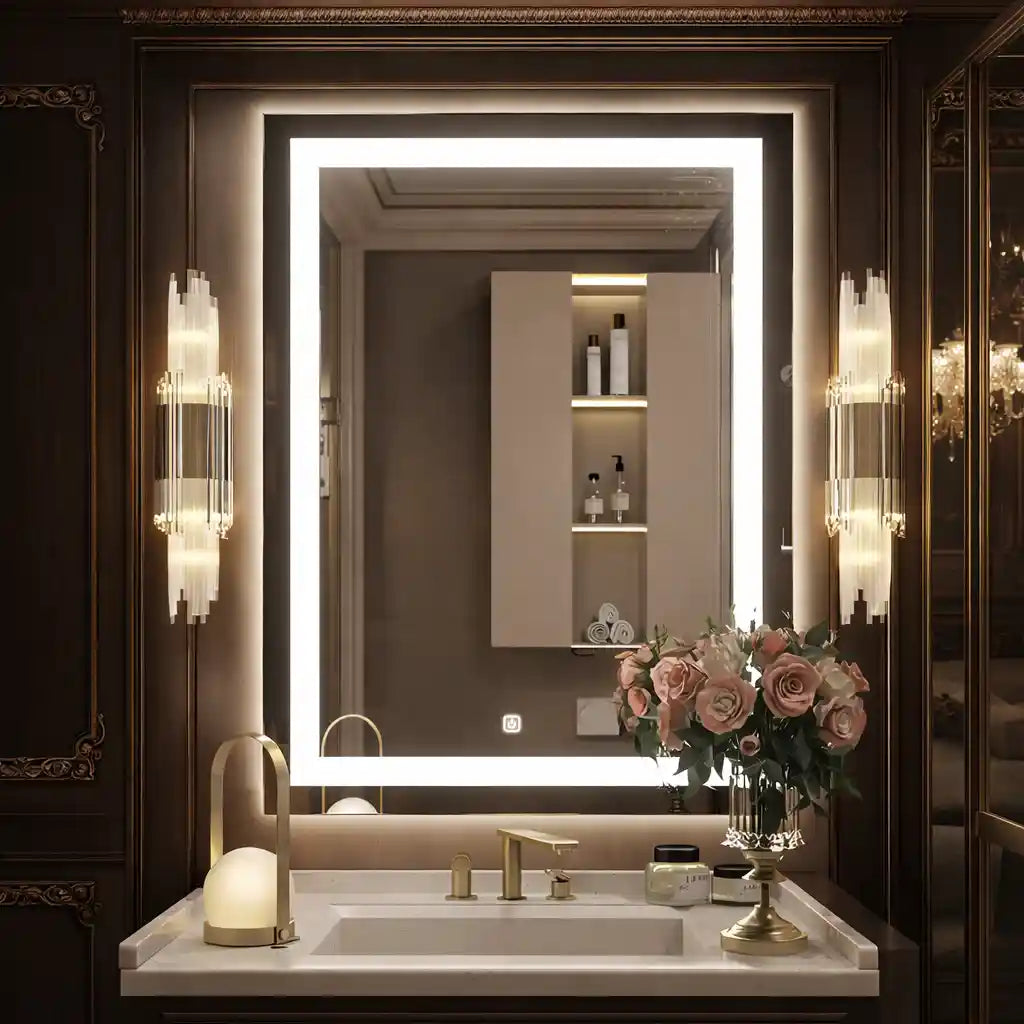 Premium Vanity Mirror Cabinet with Ambient LED Frame and Shelves
