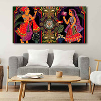 Premium Wall Painting of Man and Woman in Garden Rajasthani Pictorial Art
