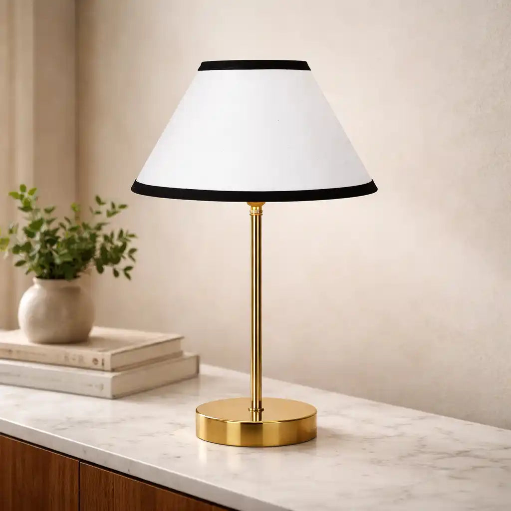 Premium White and Black Textured Metal Golden Finish Table Lamp