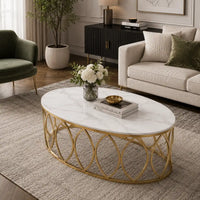 Premium White Centre Table With Golden Base