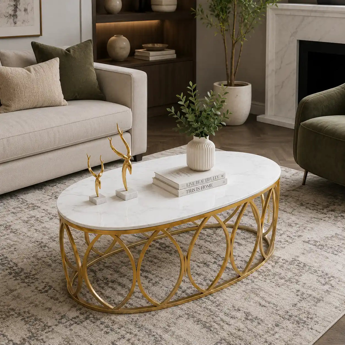 Premium White Centre Table With Golden Base